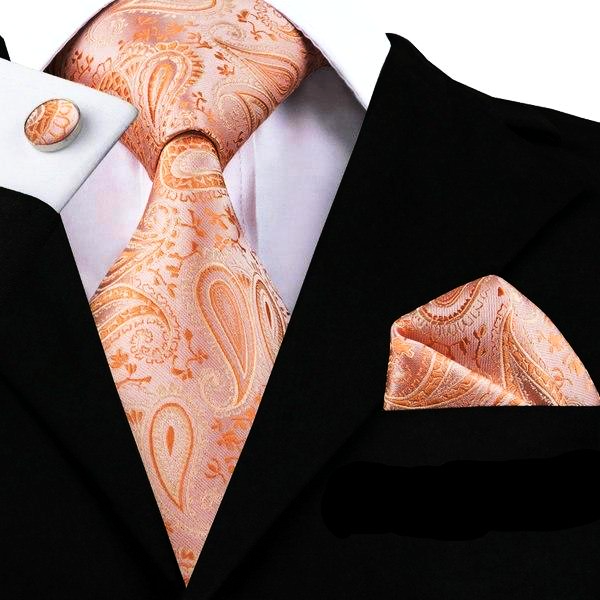 Peach Paisley Silk Tie Set - GentCrest