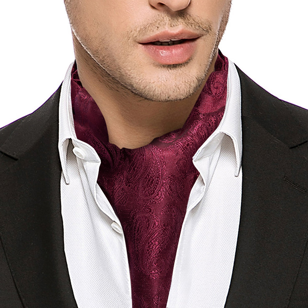 Deep Red Paisley Ascot Set - GentCrest - View 3