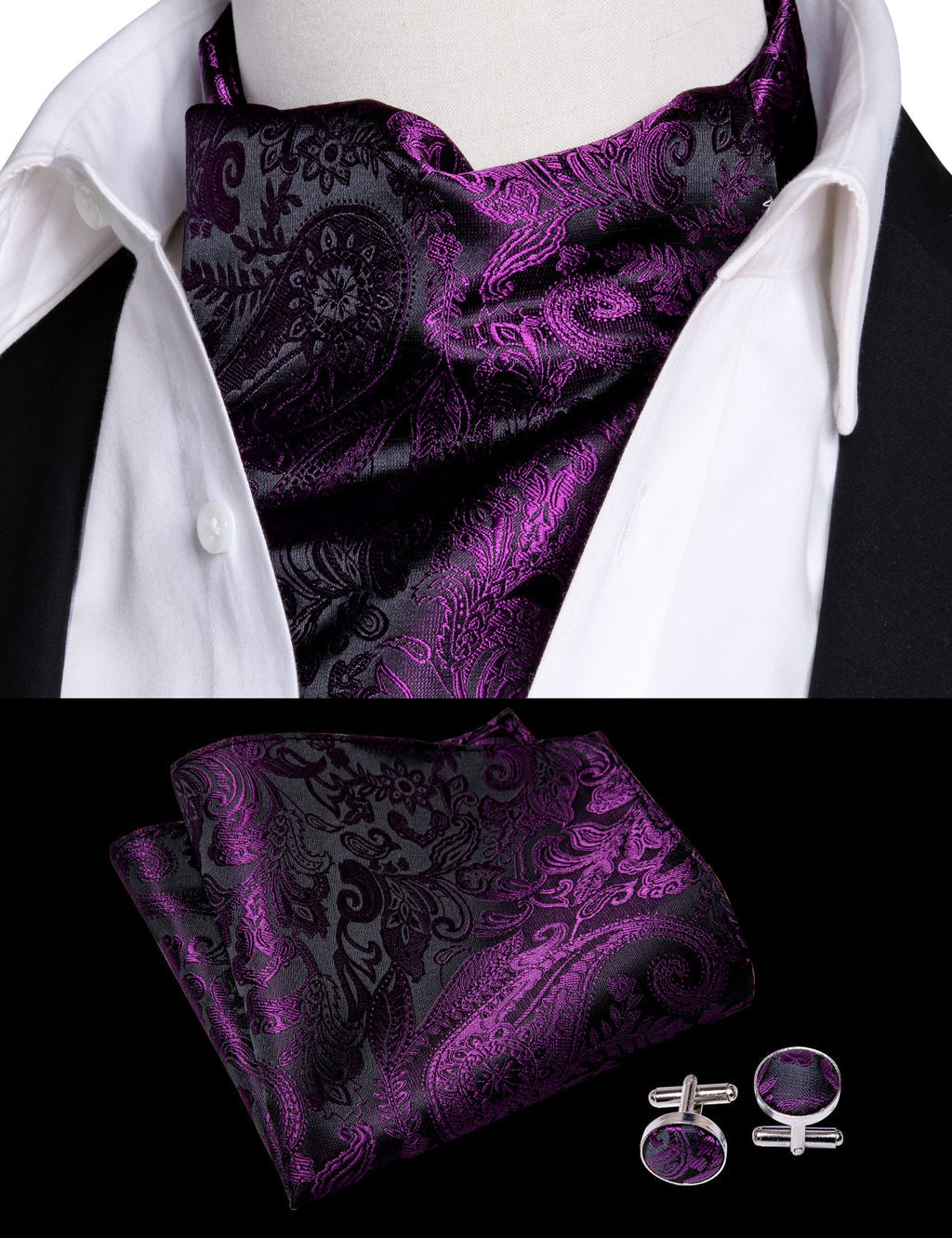 Purple Floral Ascot Set - GentCrest - View 5