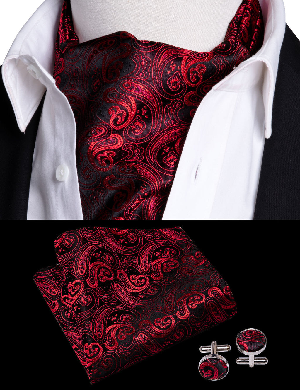 Red Paisley Ascot Set - GentCrest - View 4