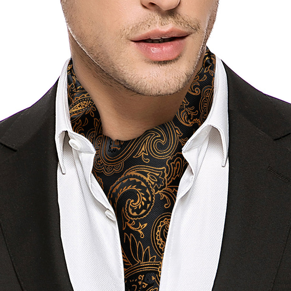 Black Golden Paisley Ascot Set - GentCrest - View 8