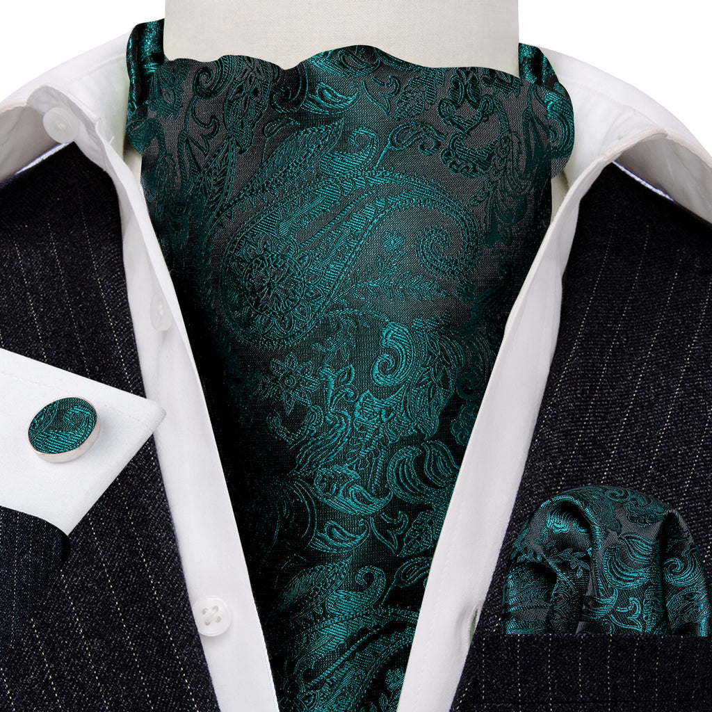 Black Dark Green Paisley Ascot Set - GentCrest - View 2
