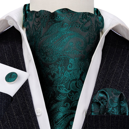 Black Dark Green Paisley Ascot Set - GentCrest - View 2