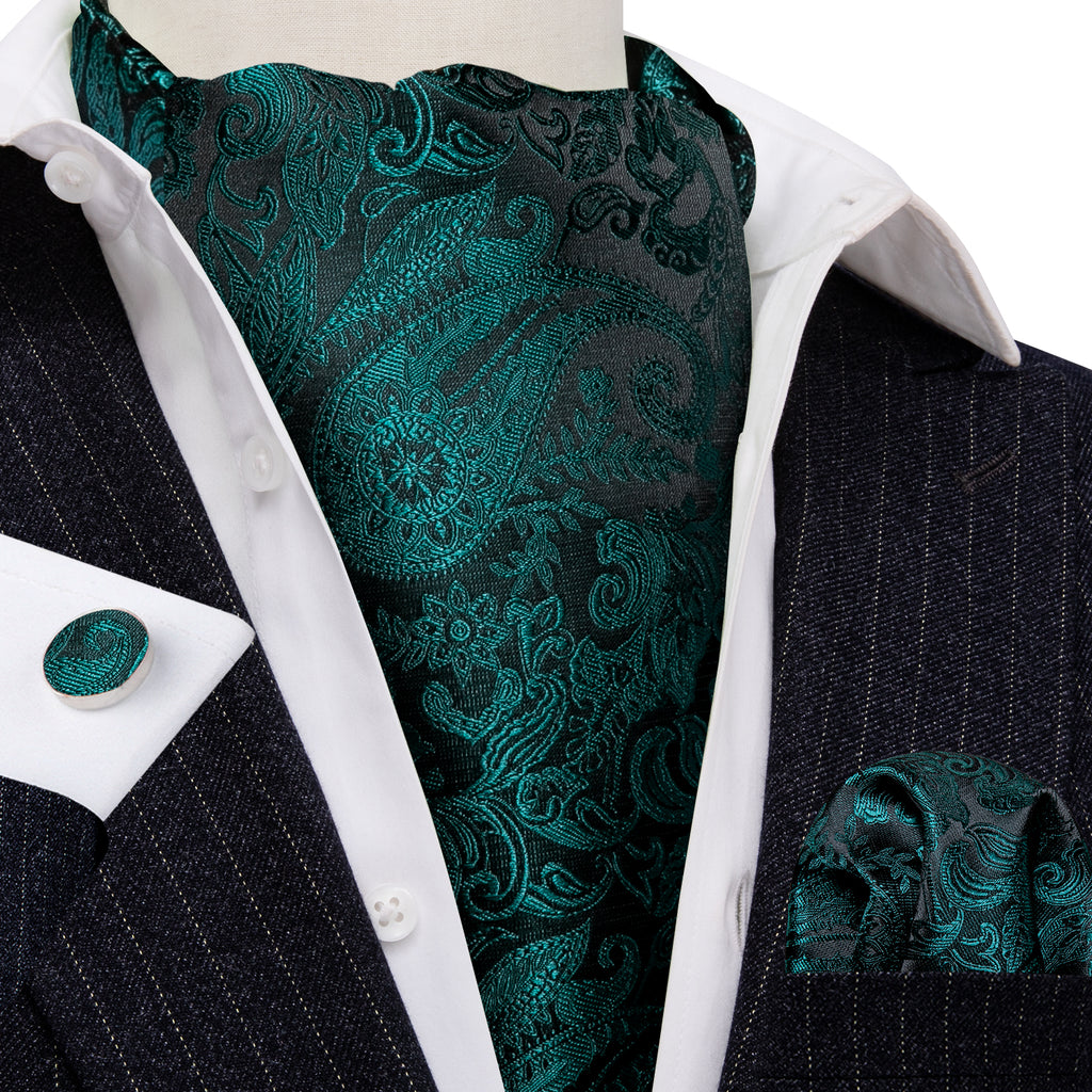 Black Dark Green Paisley Ascot Set - GentCrest - View 4