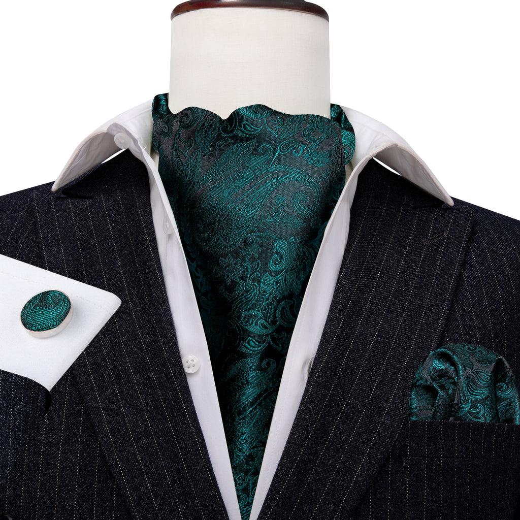 Black Dark Green Paisley Ascot Set - GentCrest - View 3