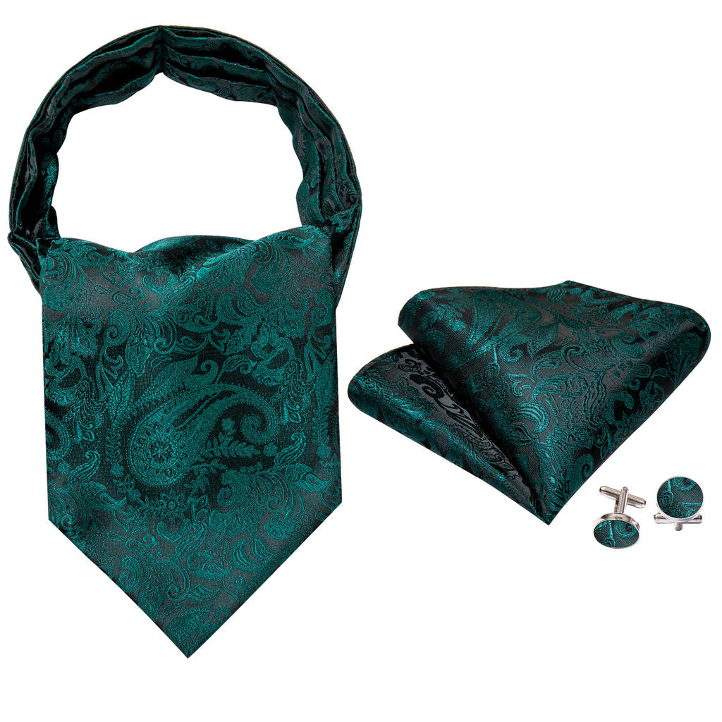 Black Dark Green Paisley Ascot Set - GentCrest - View 5