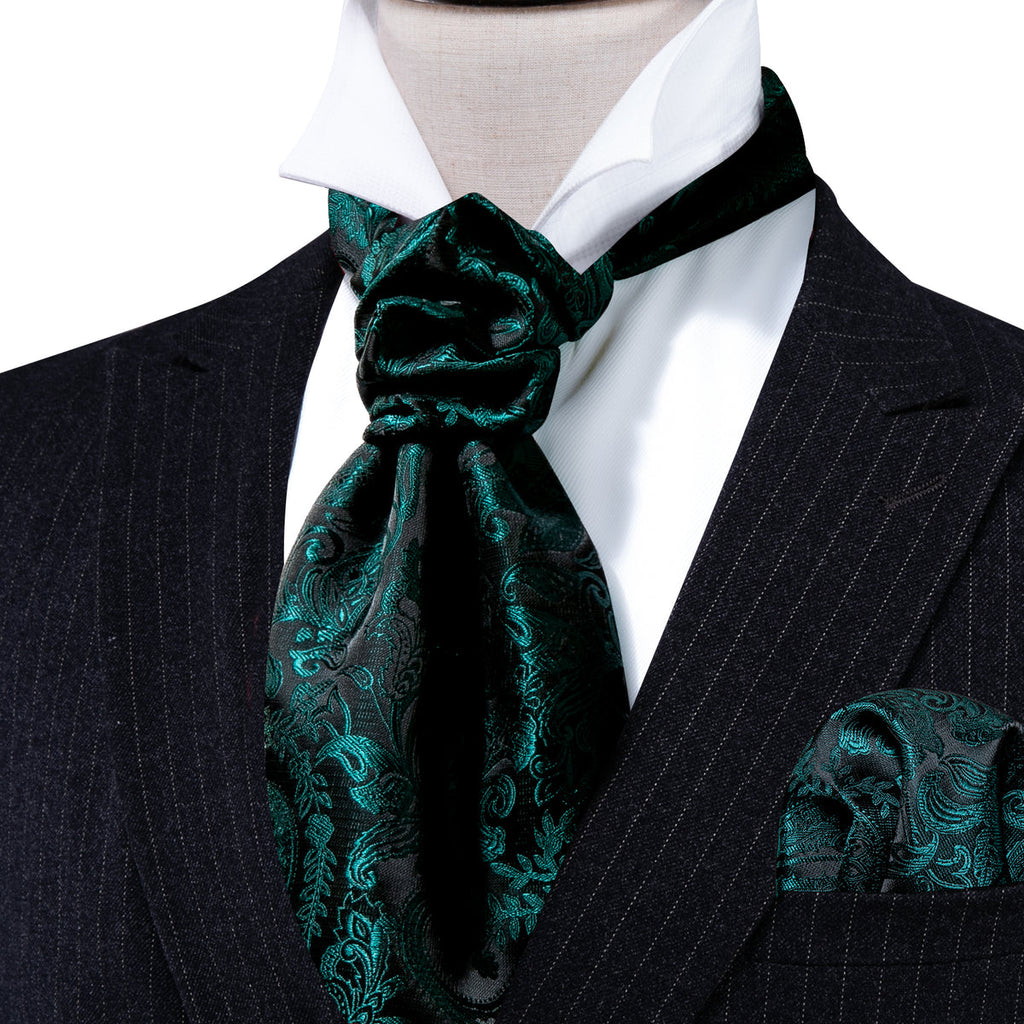 Black Dark Green Paisley Ascot Set - GentCrest