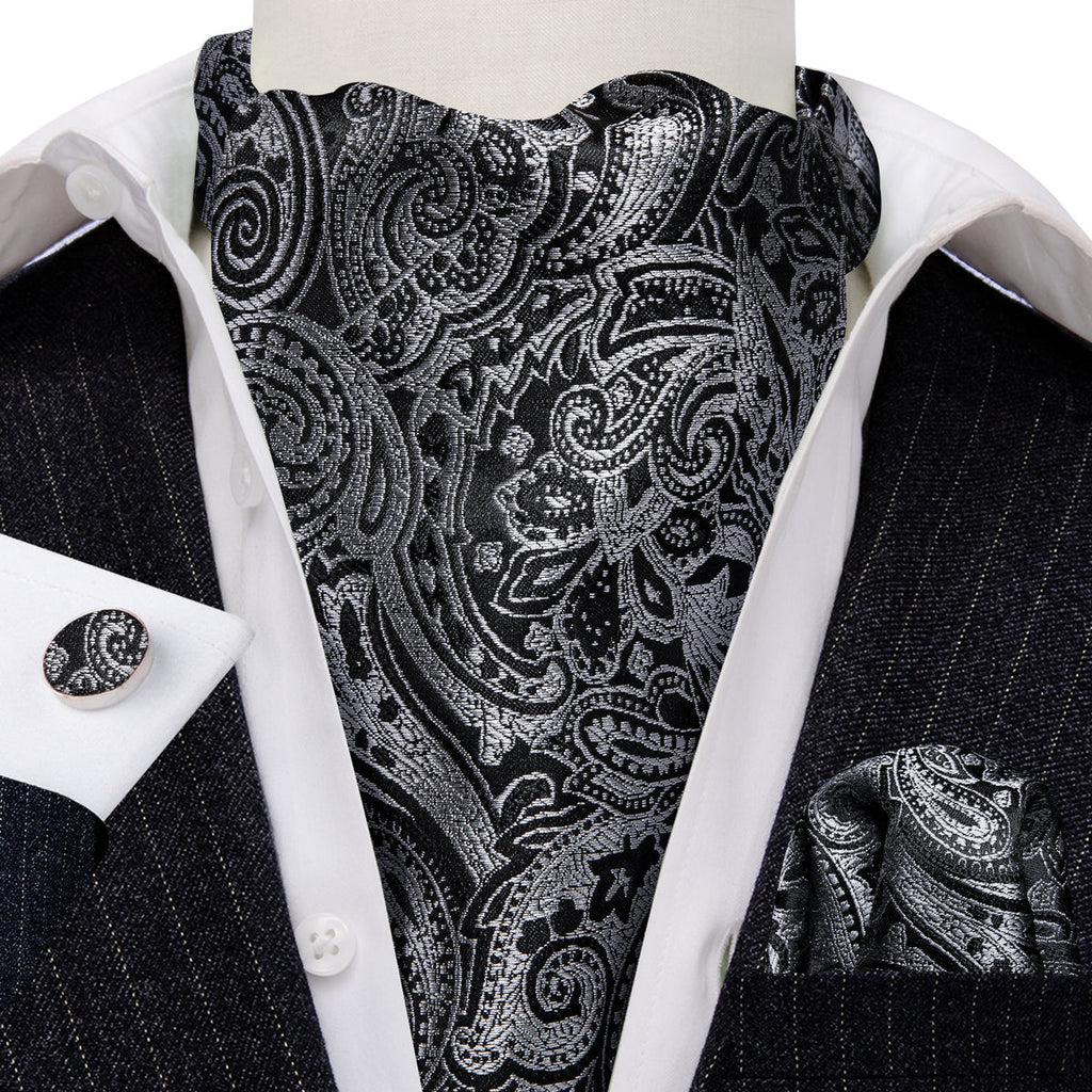 Black Gray Paisley Ascot Set - GentCrest