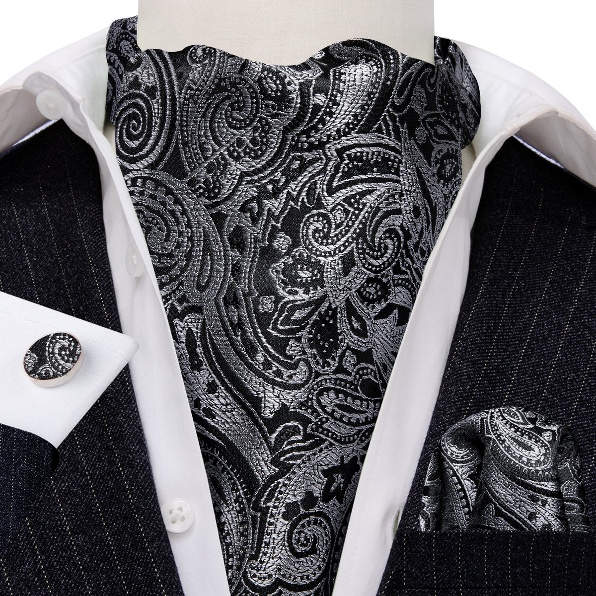 Black Gray Paisley Ascot Set - GentCrest