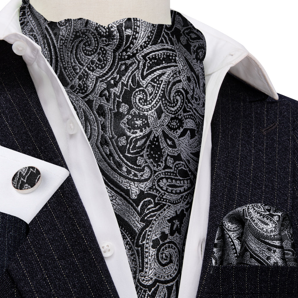 Black Gray Paisley Ascot Set - GentCrest - View 2