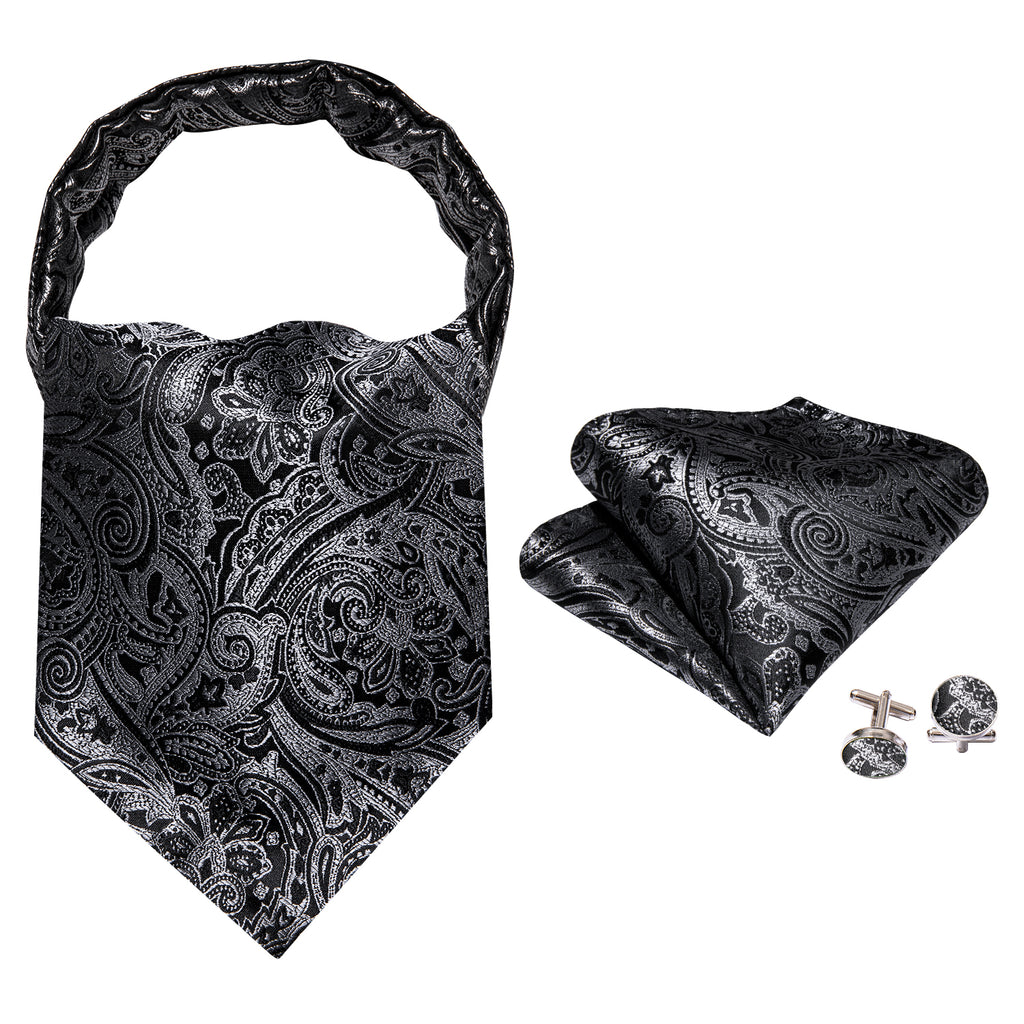 Black Gray Paisley Ascot Set - GentCrest - View 3