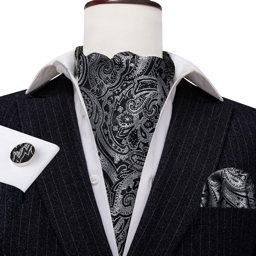 Black Gray Paisley Ascot Set - GentCrest - View 4