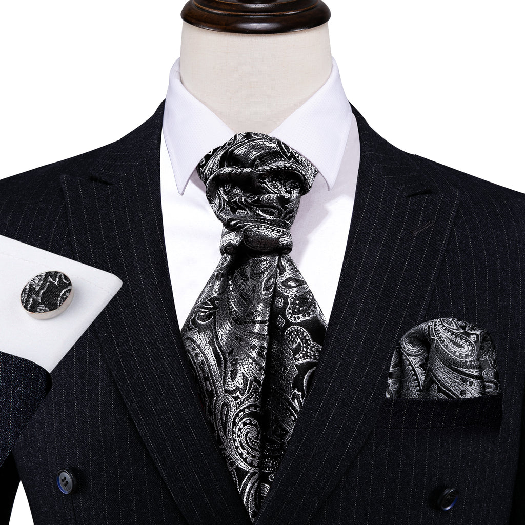 Black Gray Paisley Ascot Set - GentCrest - View 5