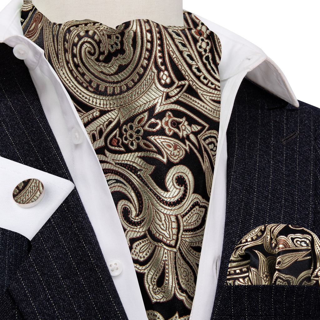 Gold Black Silk Paisley Ascot Set - GentCrest - View 2