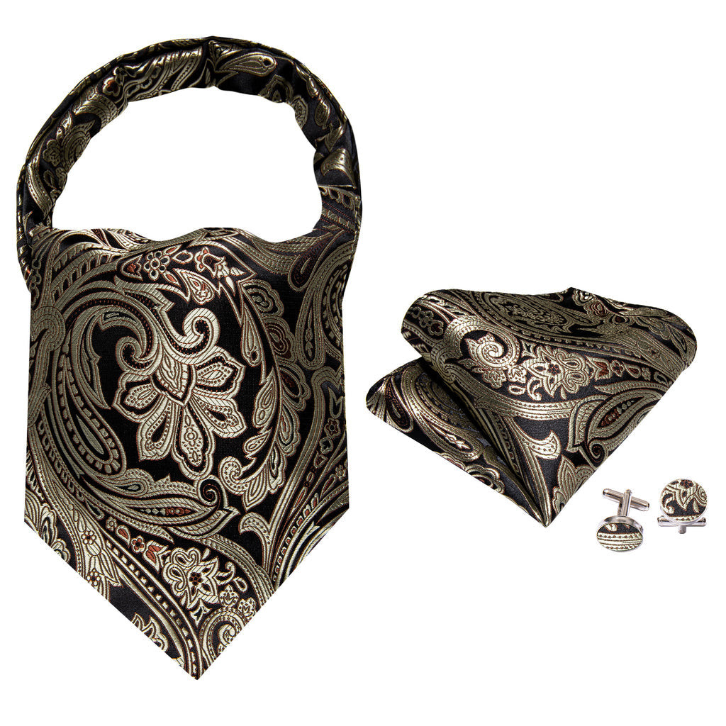 Gold Black Silk Paisley Ascot Set - GentCrest - View 3