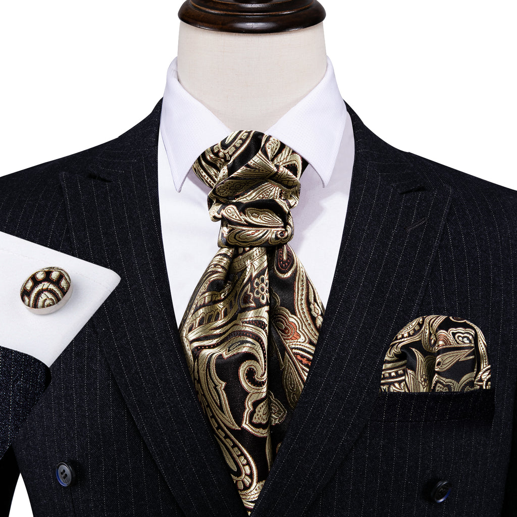 Gold Black Silk Paisley Ascot Set - GentCrest - View 5