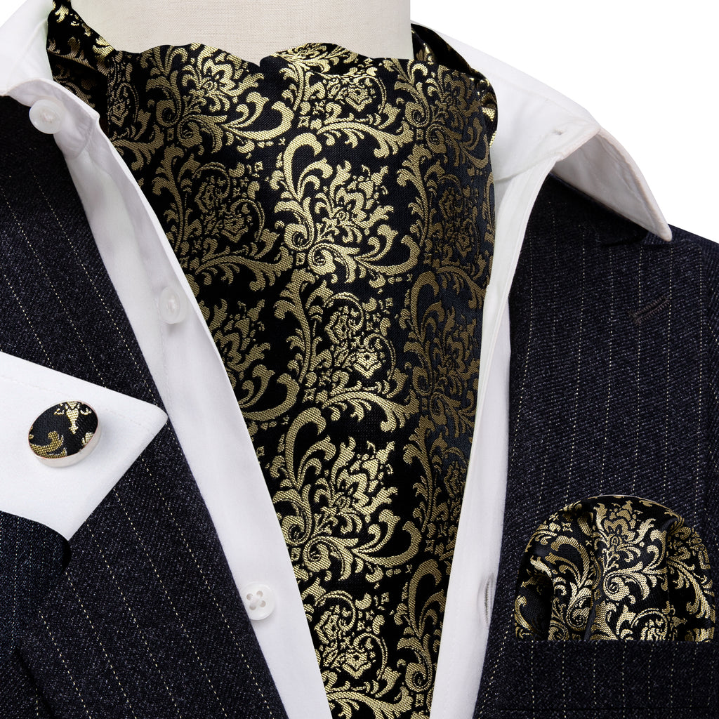 Black Gold Silk Paisley Ascot Set - GentCrest - View 3