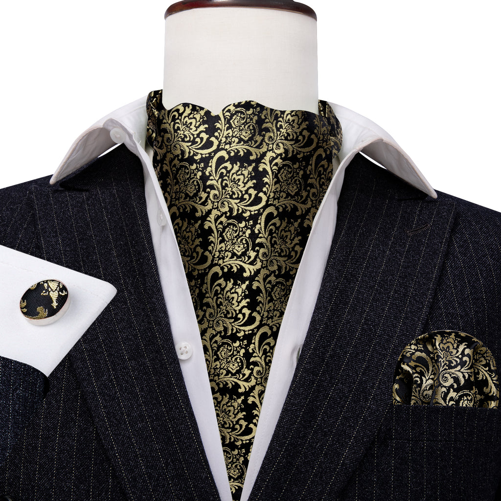 Black Gold Silk Paisley Ascot Set - GentCrest - View 4