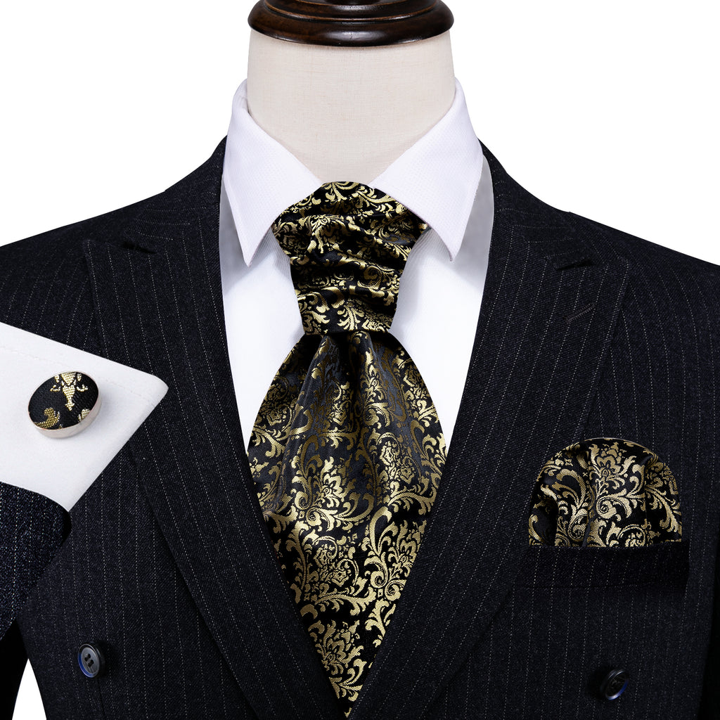 Black Gold Silk Paisley Ascot Set - GentCrest - View 5