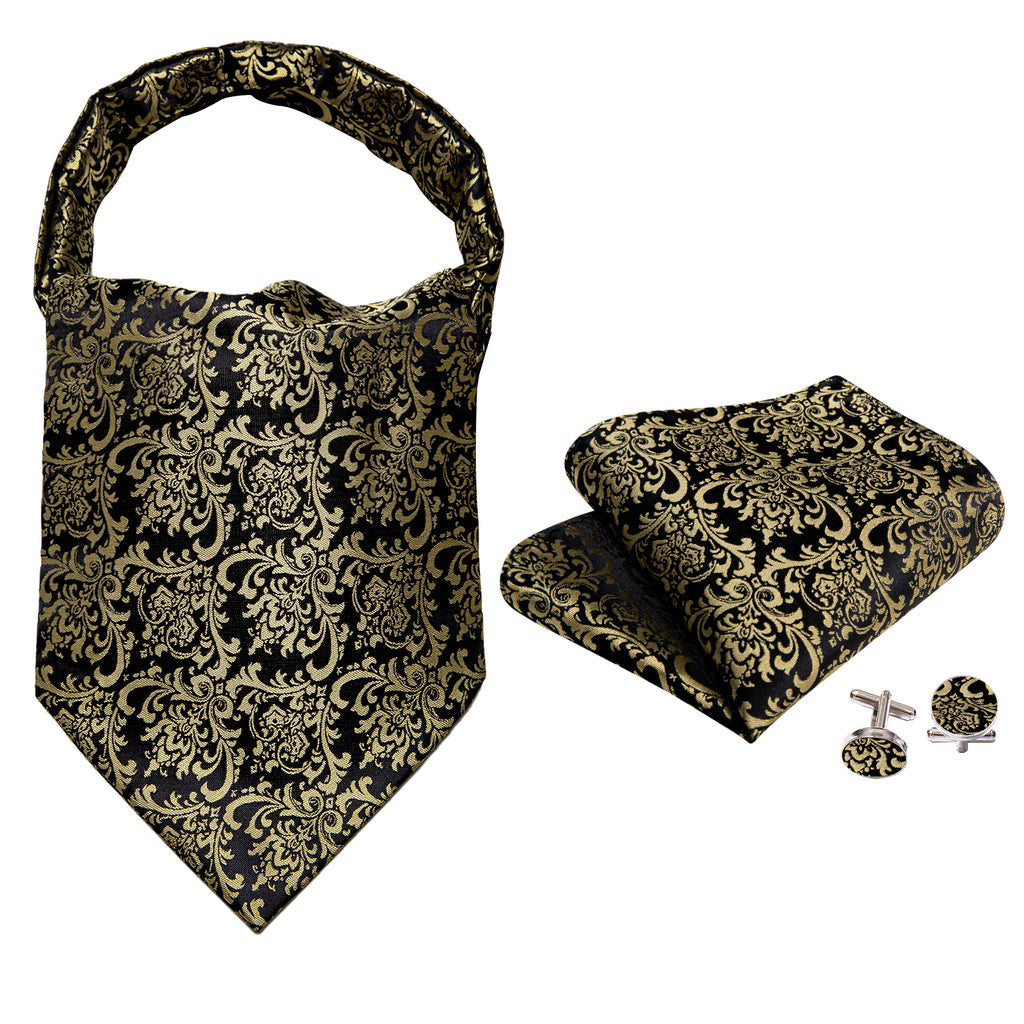 Black Gold Silk Paisley Ascot Set - GentCrest - View 6