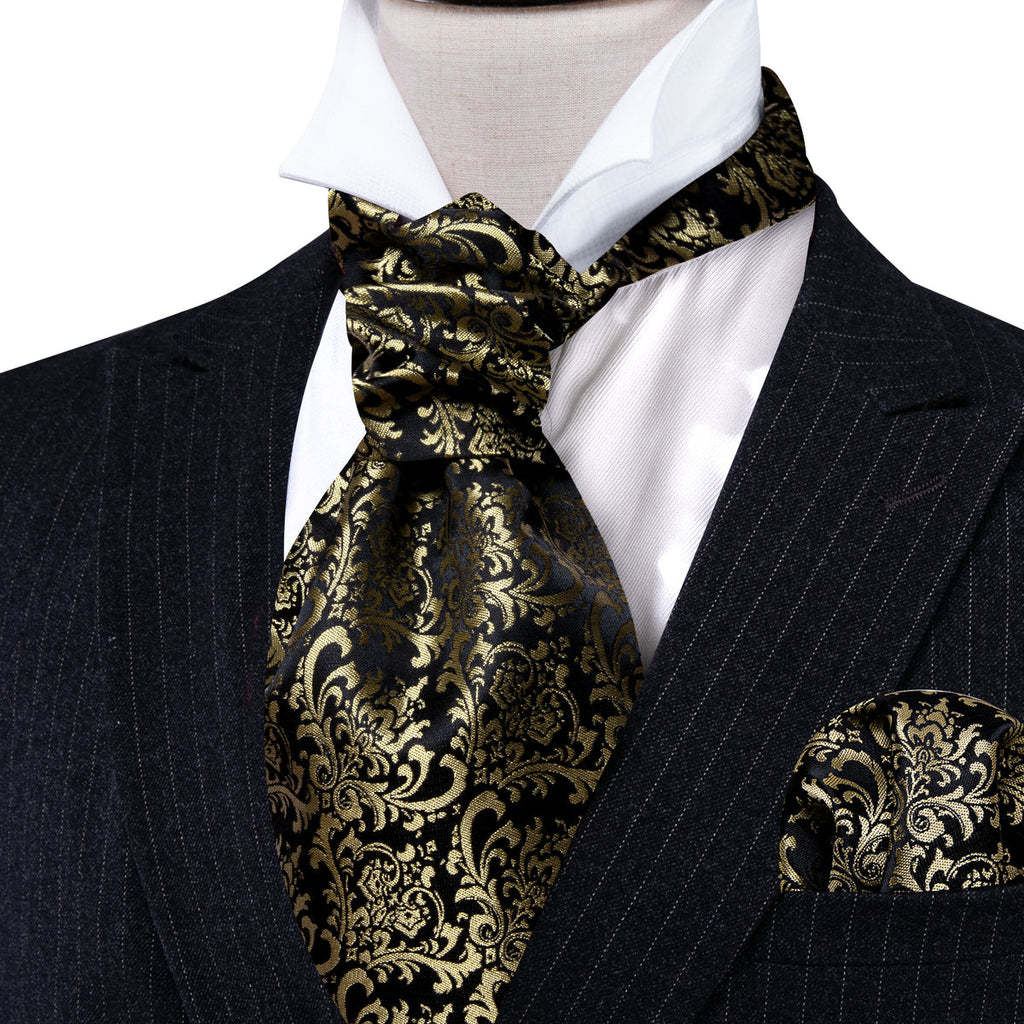 Black Gold Silk Paisley Ascot Set - GentCrest