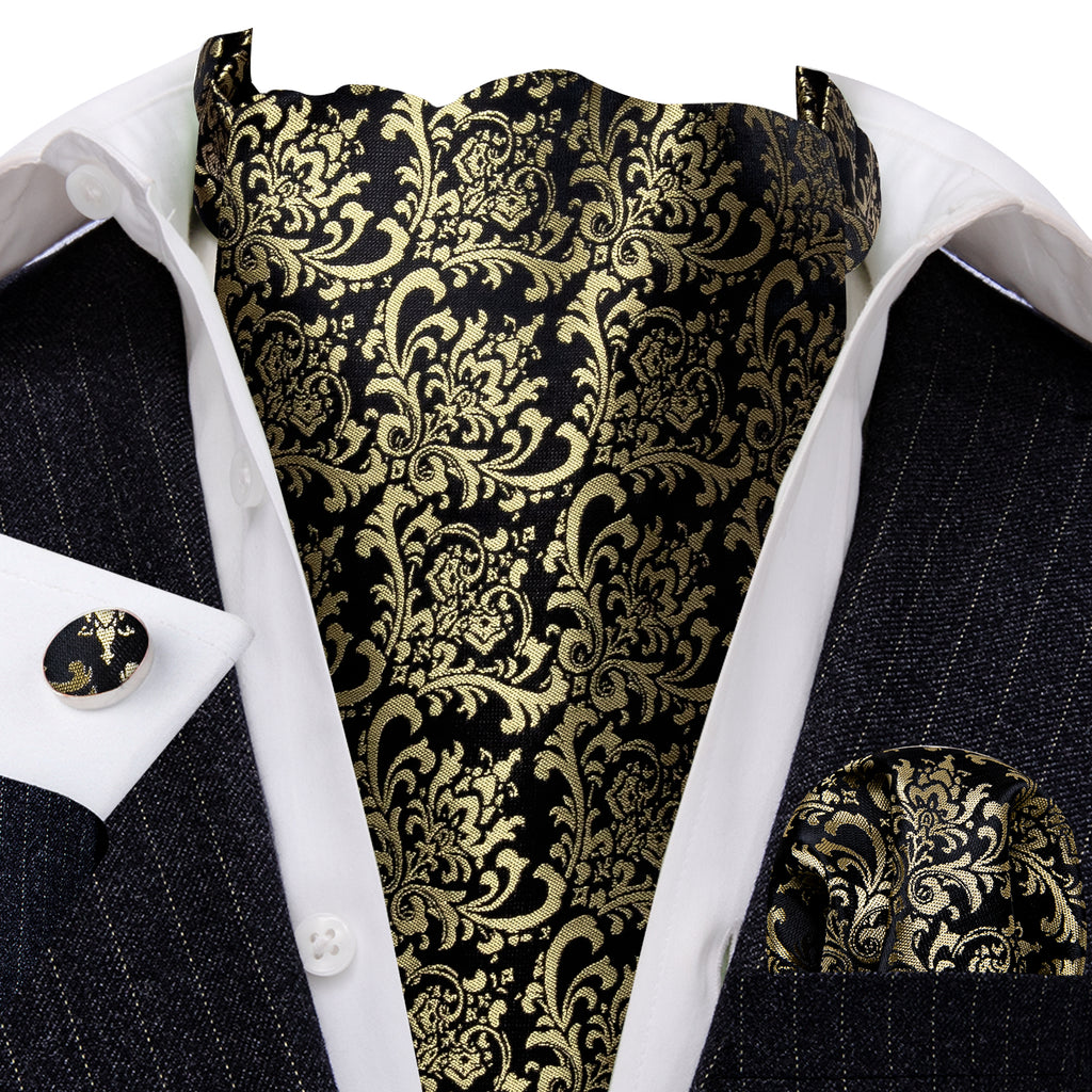 Black Gold Silk Paisley Ascot Set - GentCrest - View 2
