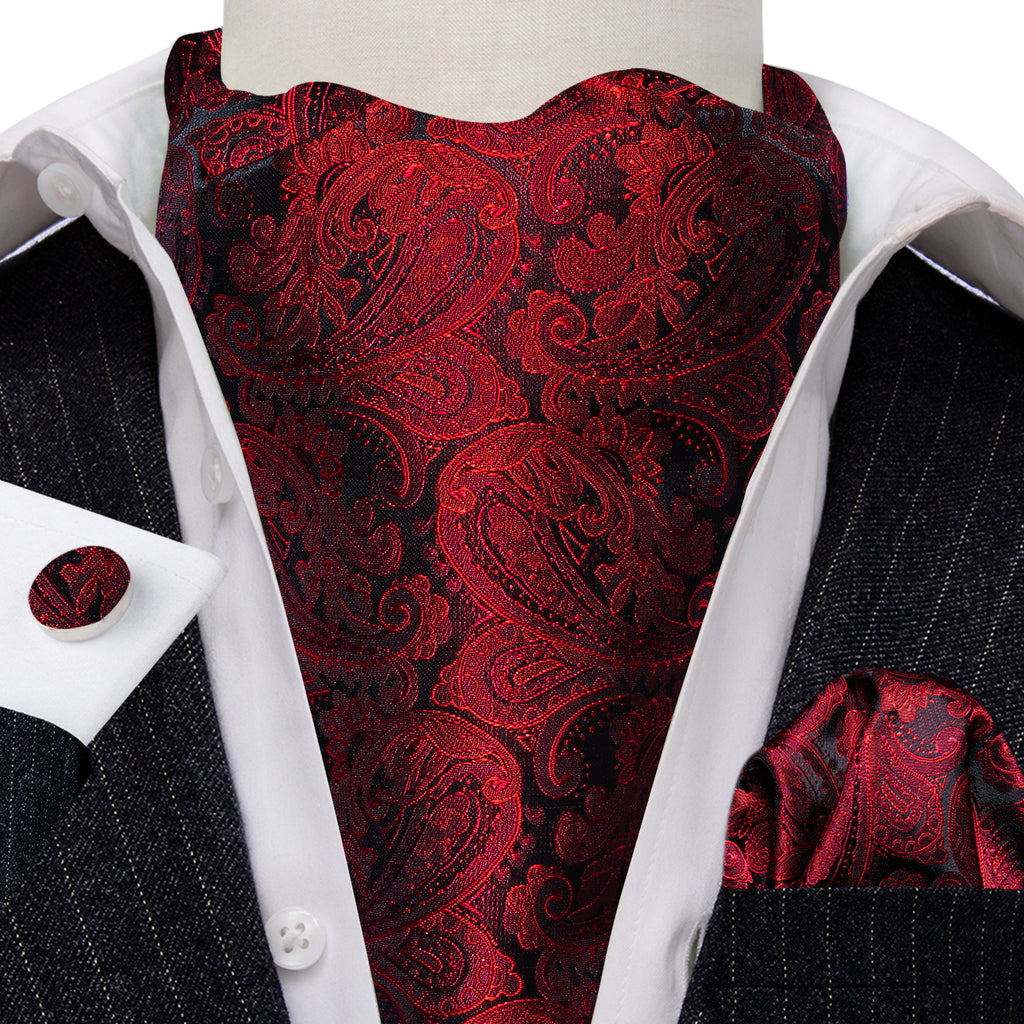 Shining Red Paisley Ascot Set - GentCrest - View 2