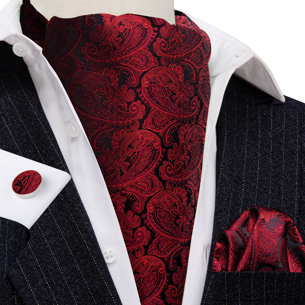 Shining Red Paisley Ascot Set - GentCrest - View 3
