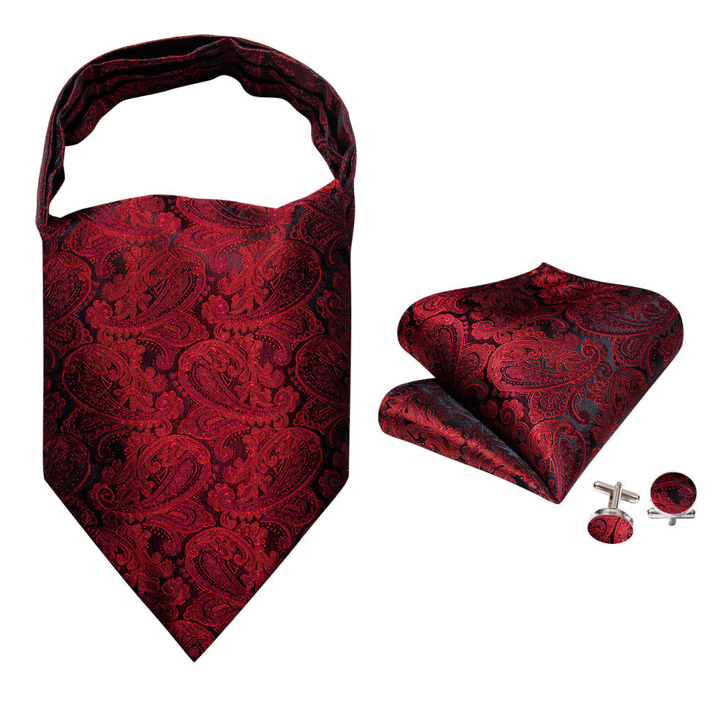 Shining Red Paisley Ascot Set - GentCrest - View 4