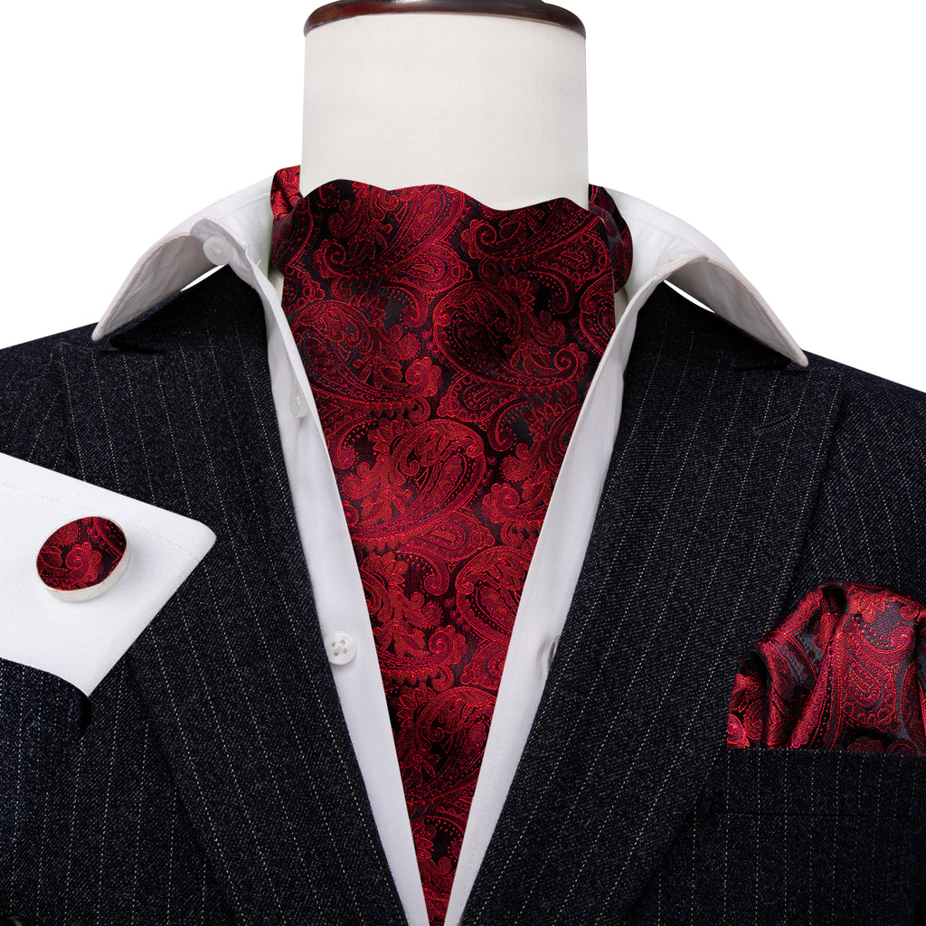 Shining Red Paisley Ascot Set - GentCrest - View 5