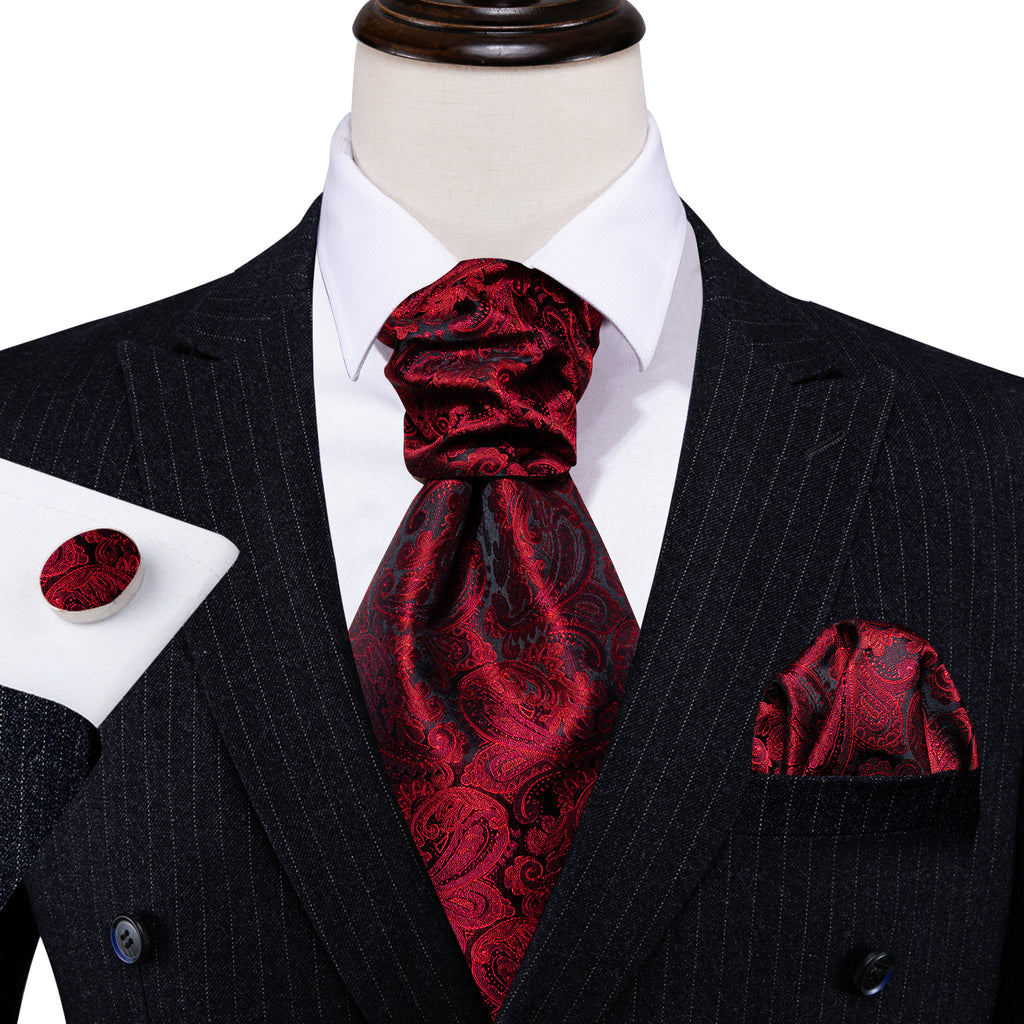 Shining Red Paisley Ascot Set - GentCrest - View 6