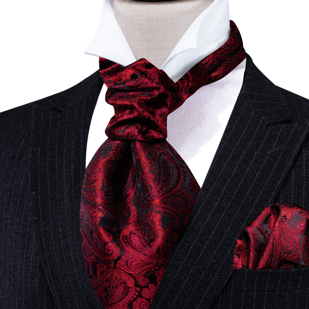 Shining Red Paisley Ascot Set - GentCrest