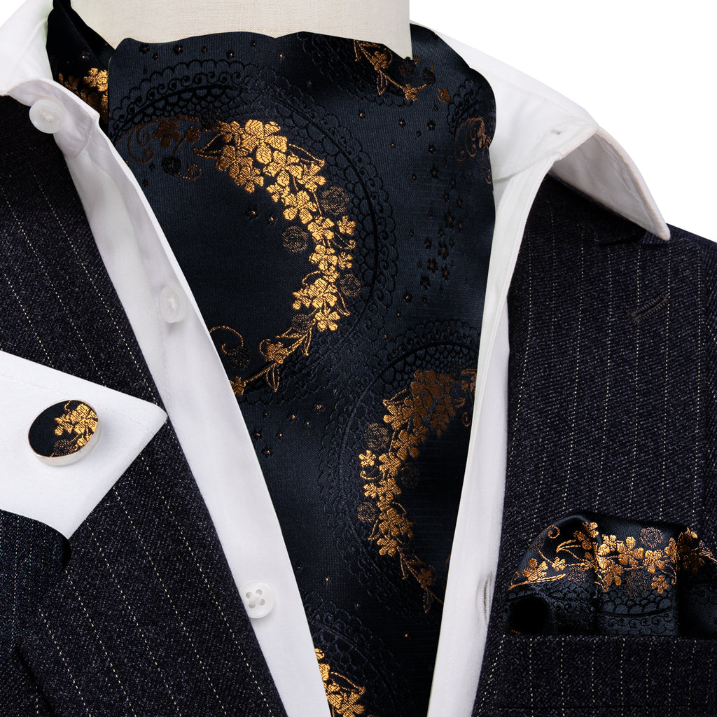 Black Gold Paisley Ascot Set - GentCrest - View 3