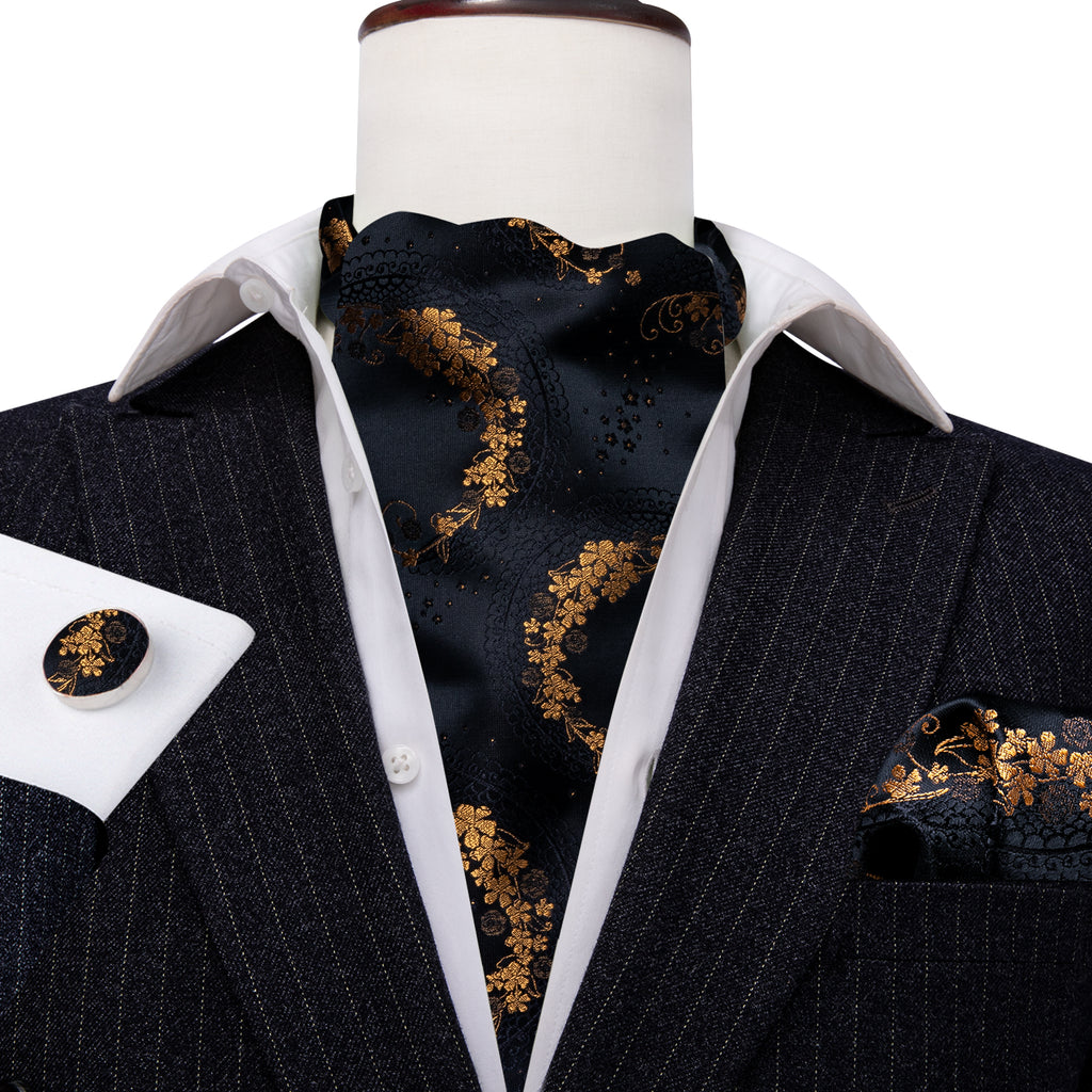 Black Gold Paisley Ascot Set - GentCrest - View 5