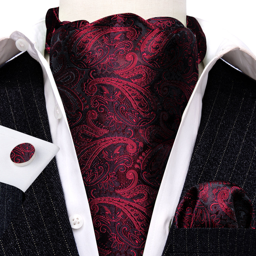Black Red Paisley Ascot Set - GentCrest - View 2
