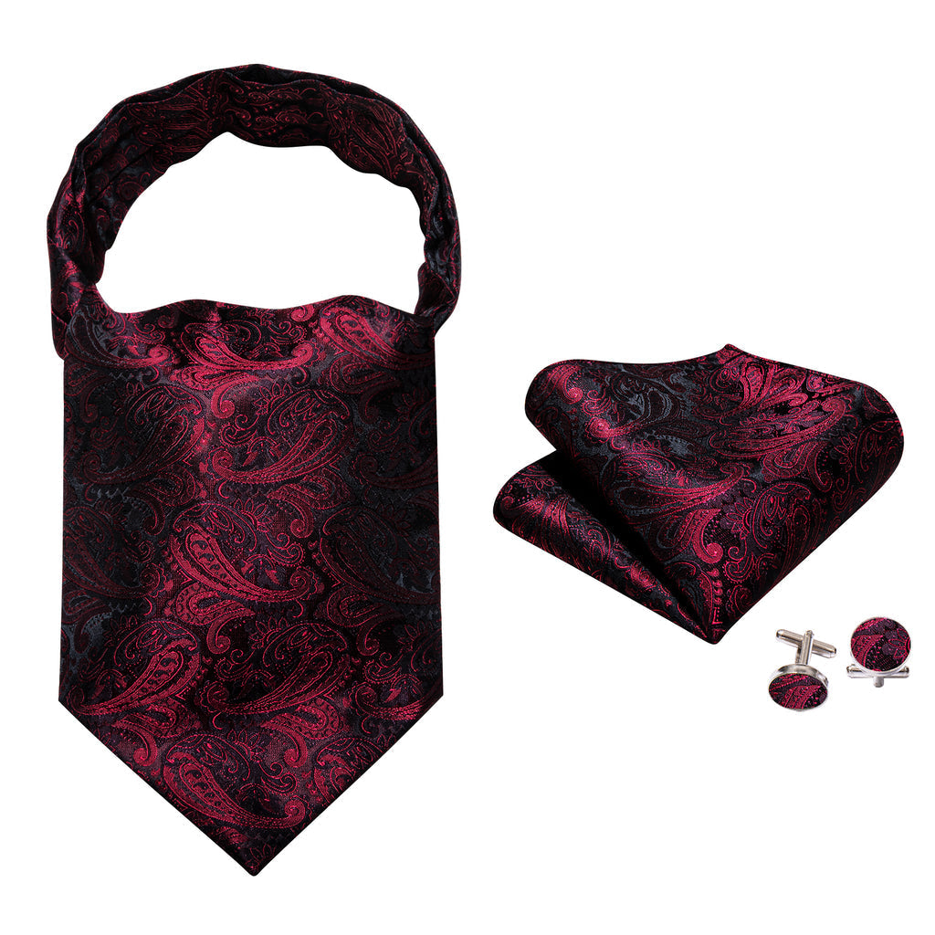 Black Red Paisley Ascot Set - GentCrest - View 3