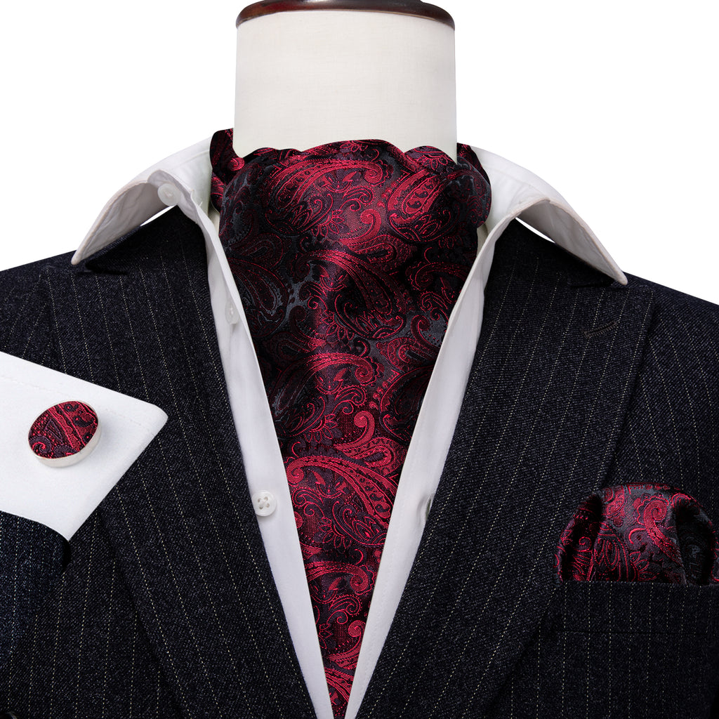 Black Red Paisley Ascot Set - GentCrest - View 4