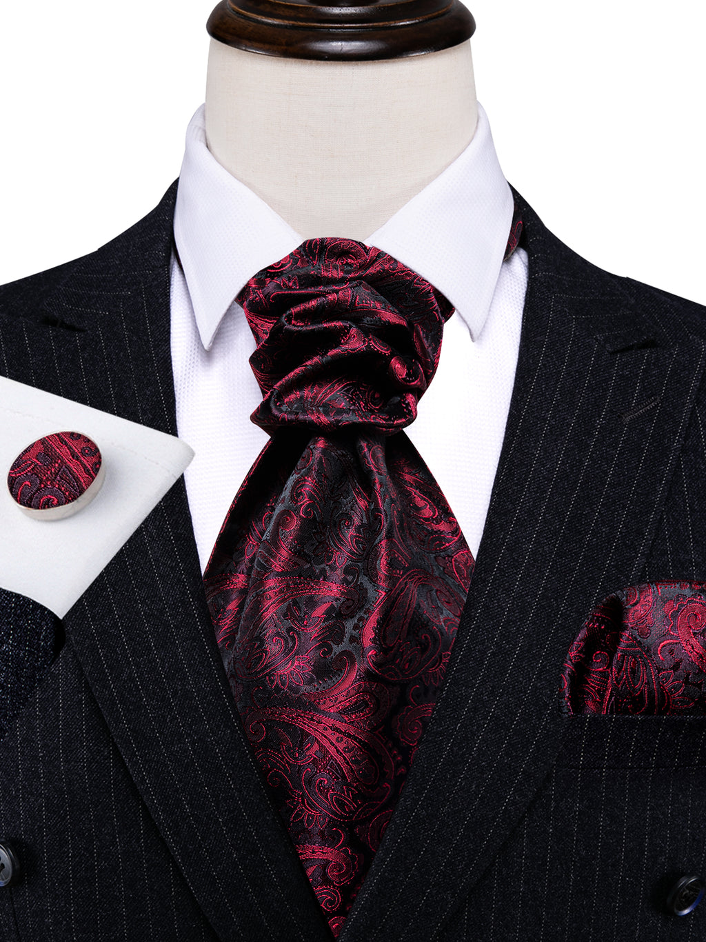 Black Red Paisley Ascot Set - GentCrest - View 5