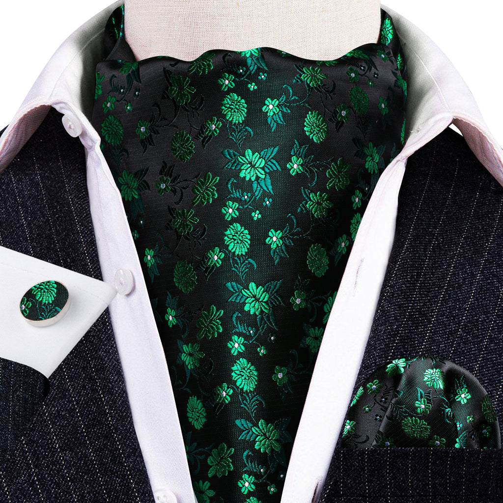 Green Black Flower Ascot Set - GentCrest - View 2