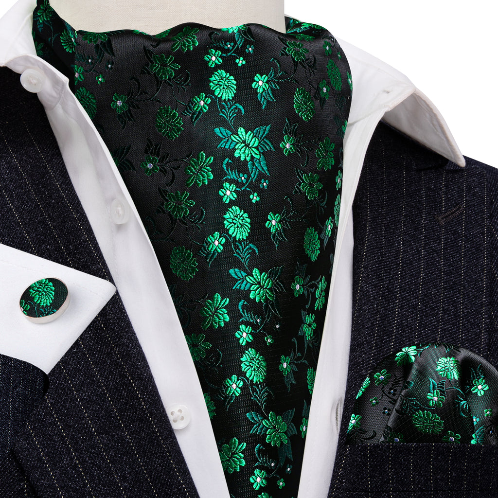 Green Black Flower Ascot Set - GentCrest - View 4