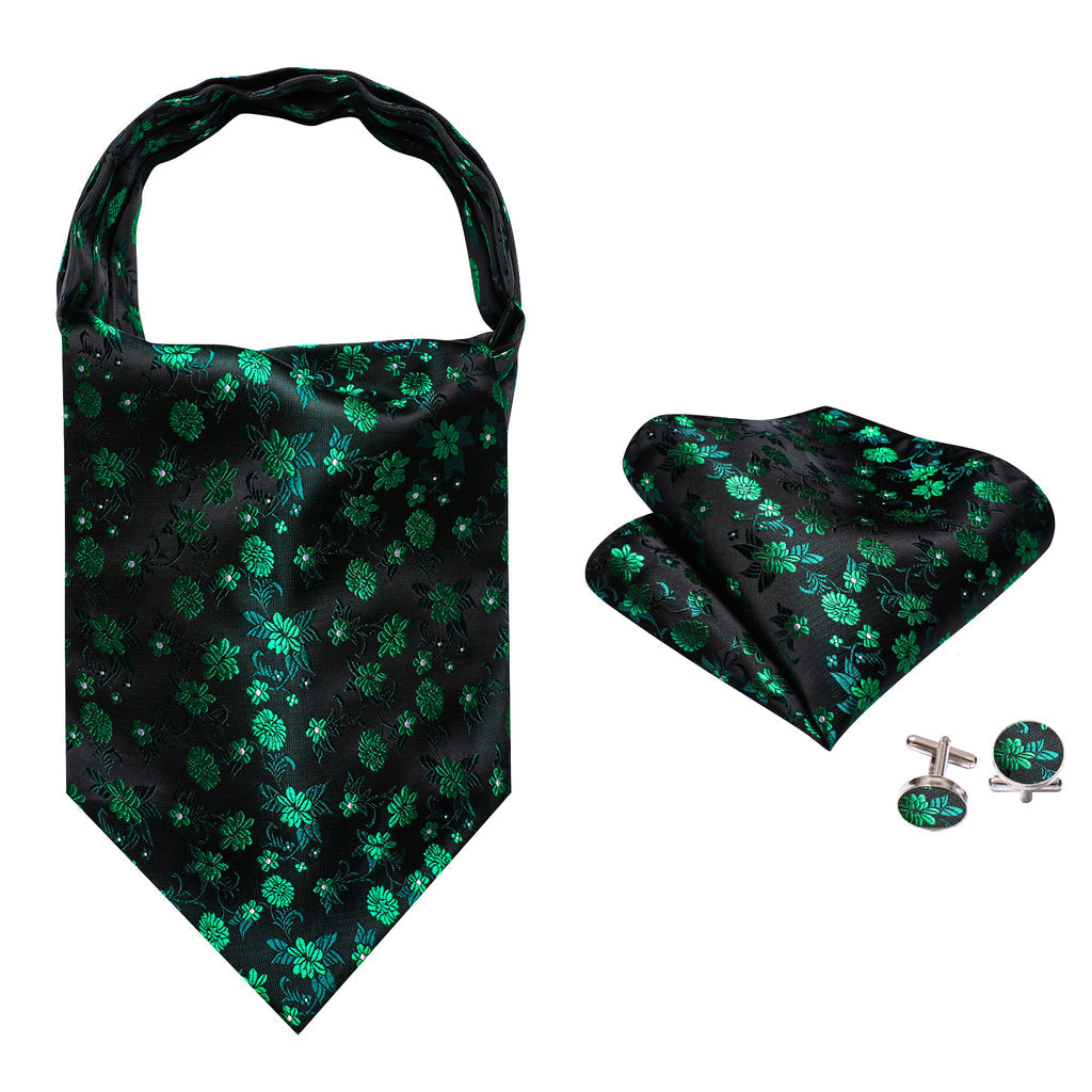 Green Black Flower Ascot Set - GentCrest - View 6