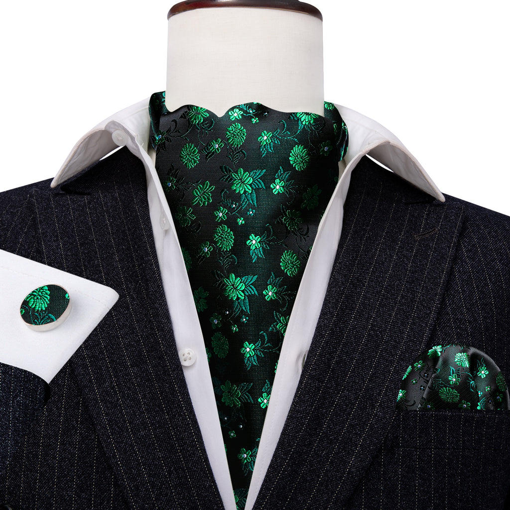 Green Black Flower Ascot Set - GentCrest - View 3