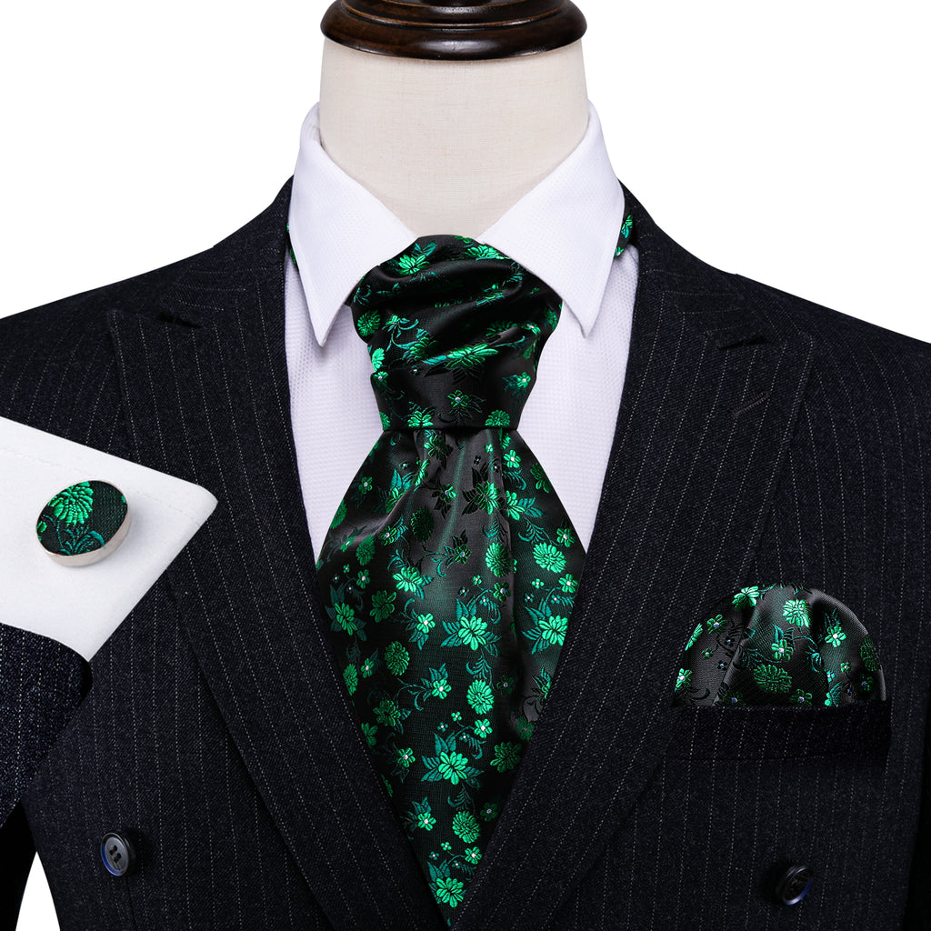 Green Black Flower Ascot Set - GentCrest - View 5