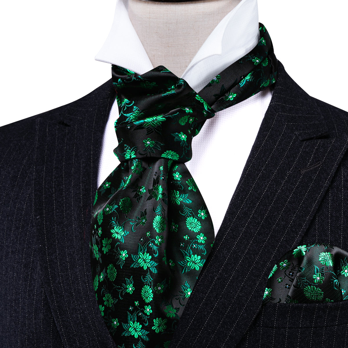 Green Black Flower Ascot Set - GentCrest