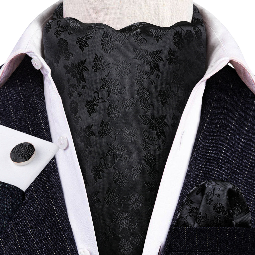 Black Flower Ascot Set - GentCrest - View 2
