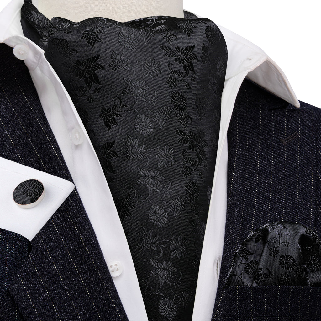 Black Flower Ascot Set - GentCrest - View 3