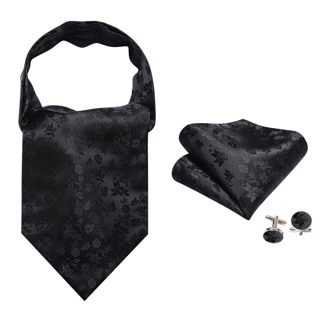 Black Flower Ascot Set - GentCrest - View 6