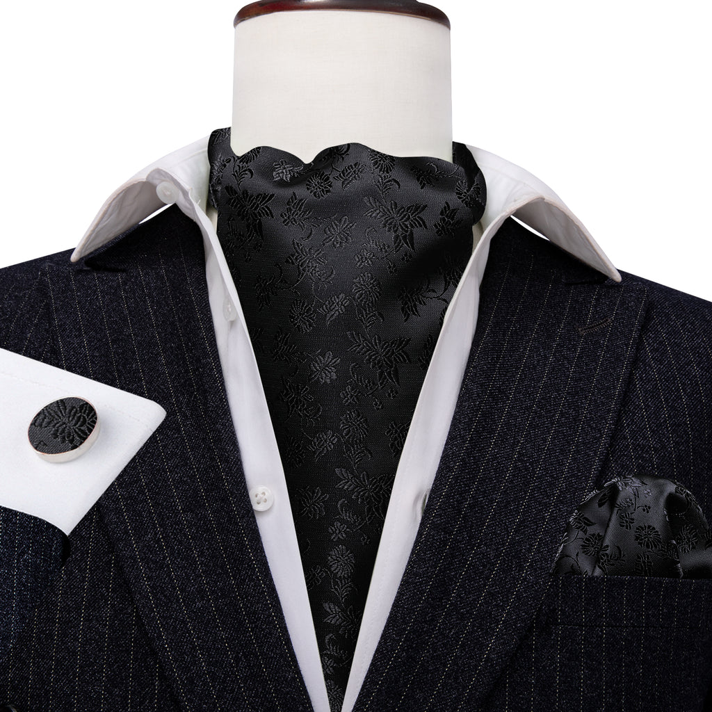 Black Flower Ascot Set - GentCrest - View 4