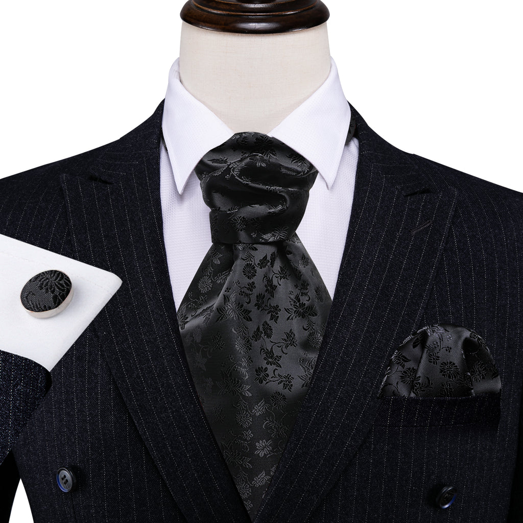 Black Flower Ascot Set - GentCrest - View 5