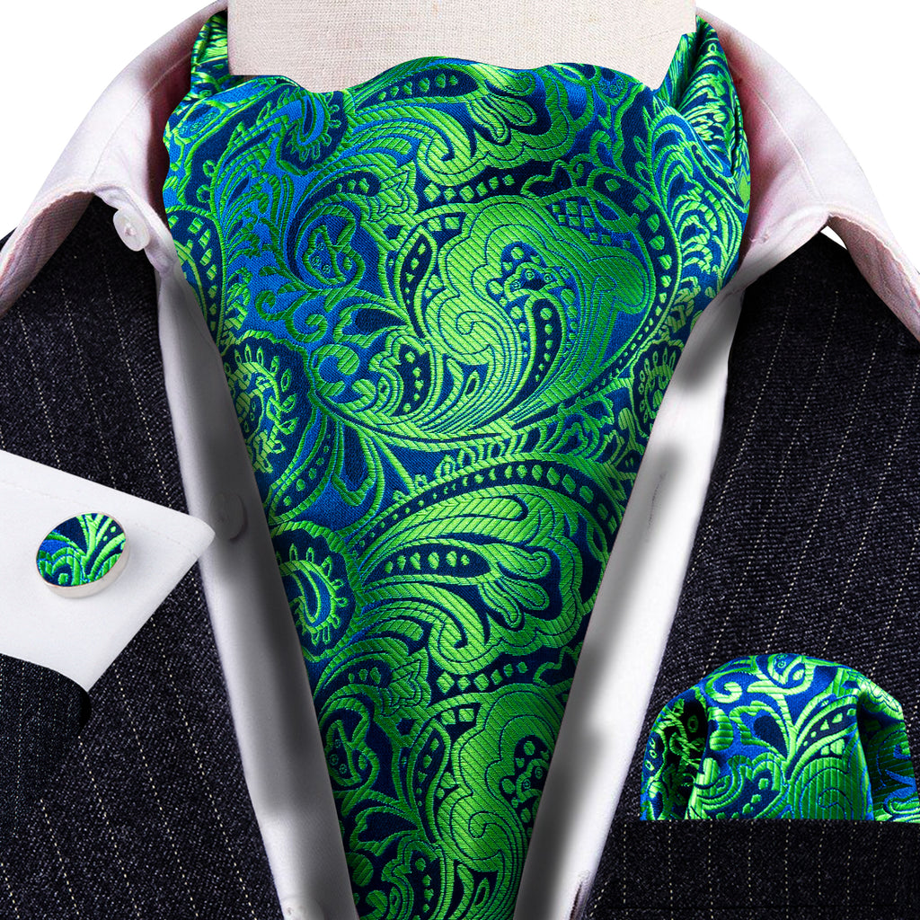 Teal Blue Paisley Ascot Set - GentCrest - View 3